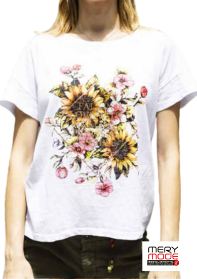 T-shirt in cotone donna con stampa floreale di TREZ. Mery Mode